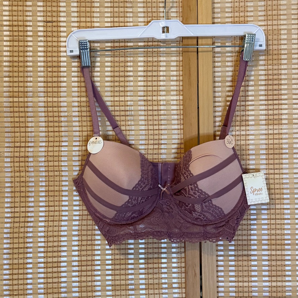 Spree Intimates Fabulous Mauve Lace Longline Push Up Bra 36C Style 1325 NWT